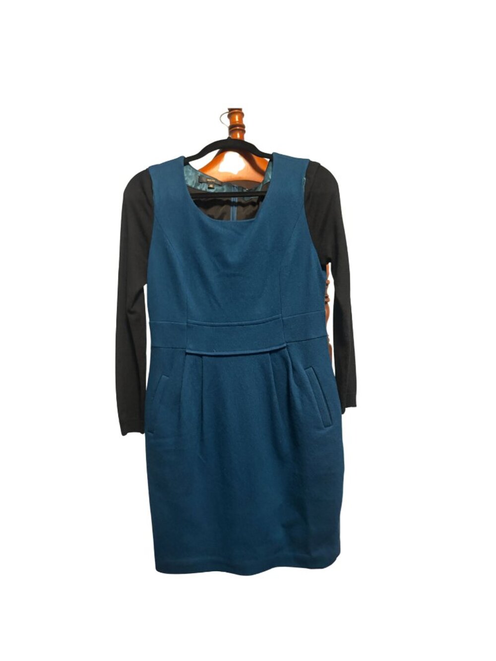 Insun Blue & Black Wool Long Sleeve Dress